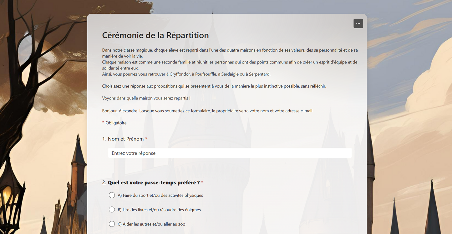 Cérémonie de la Répartition | Formulaire FORMS
